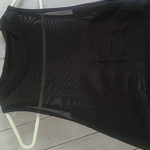 ROMWE Black sleeveless bodysuit, mesh, hand prints on chest. Size 2XL NWT